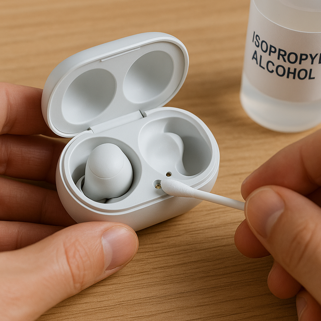 Cleaning Samsung Buds 3 Pro charging pins to fix red light issue