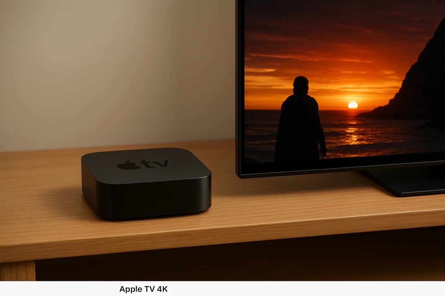Apple TV 4K 2026 next to OLED TV showing HDR movie