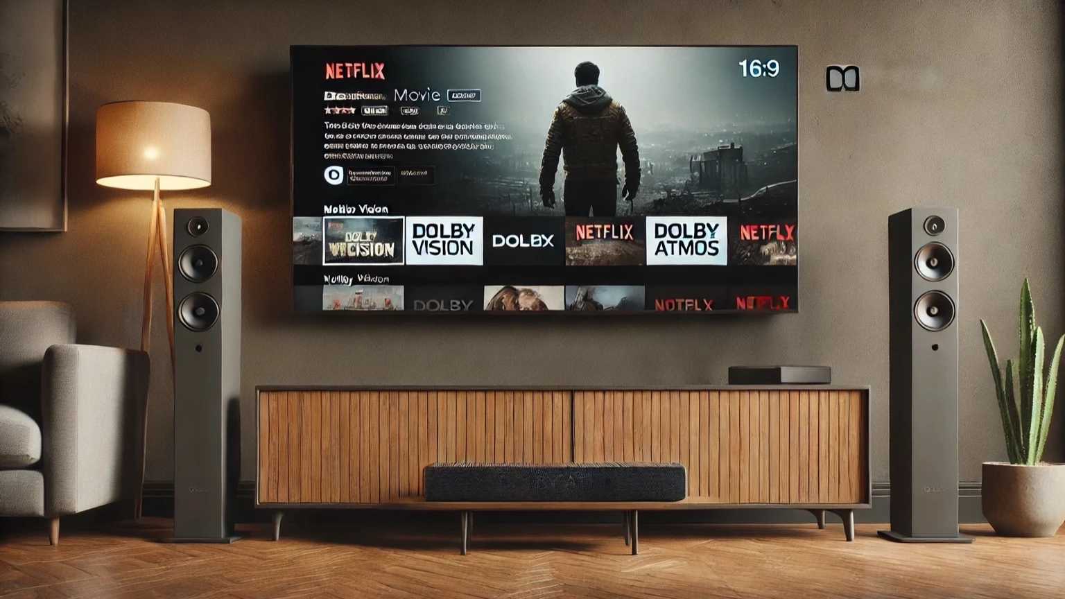 Netflix audio options showing Dolby Atmos badge on Apple TV