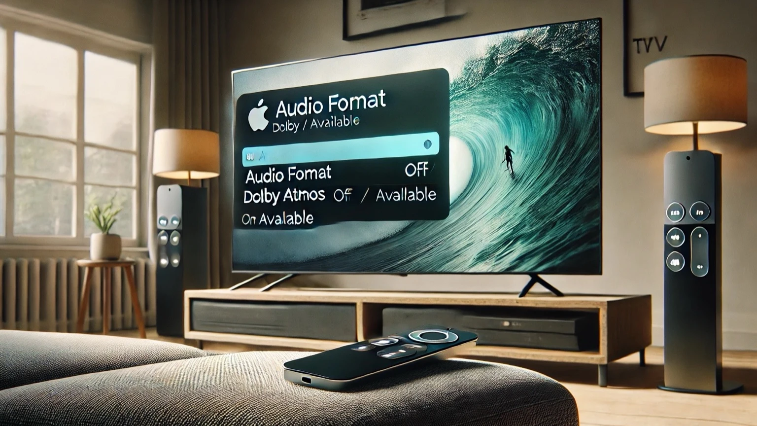 Apple TV 4K audio settings screen configured for Dolby Atmos output