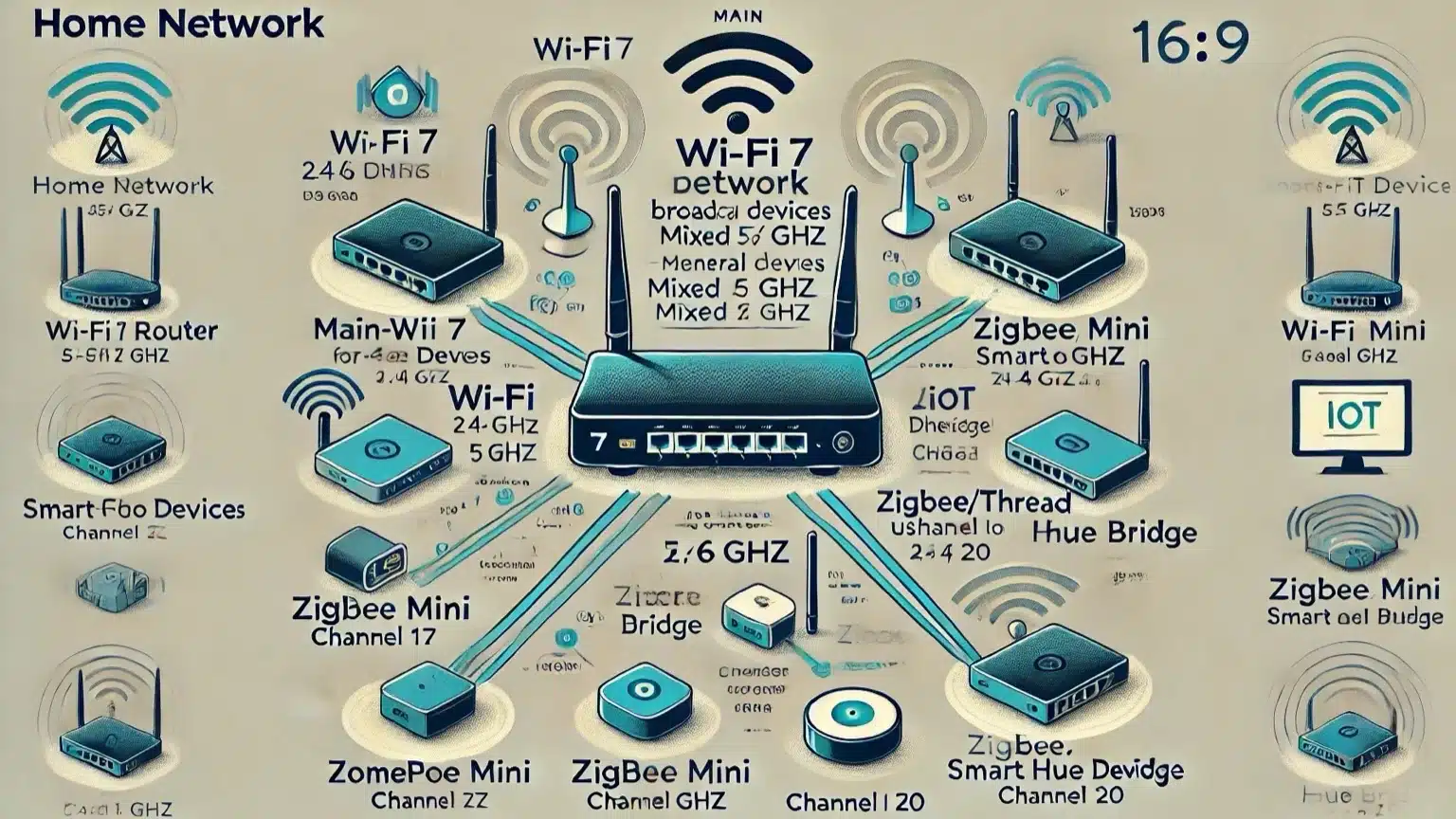 Diagram of optimal Wi-Fi 7 and smart home IoT network layout.
