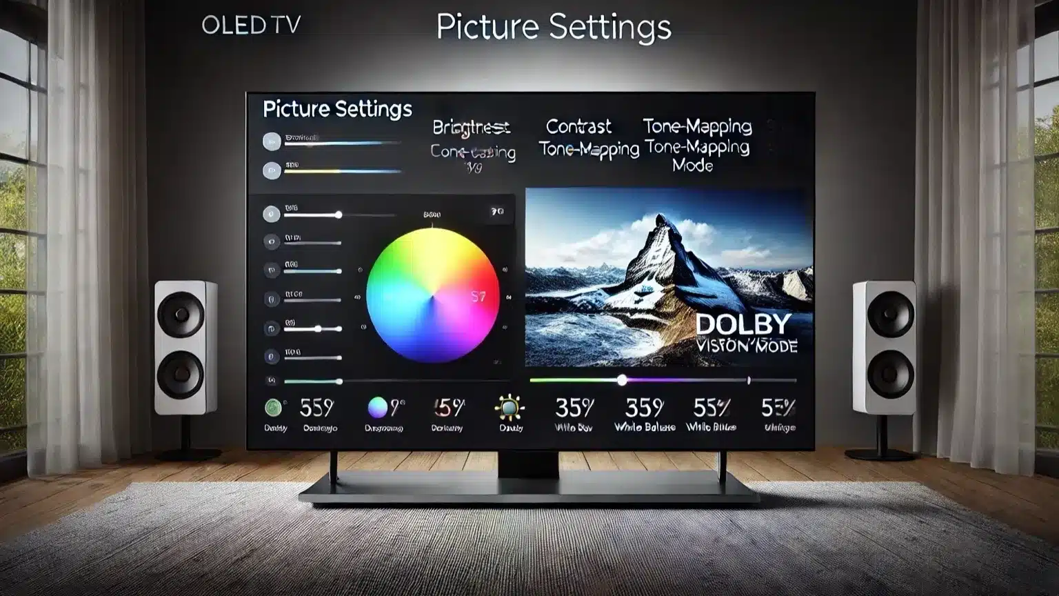 Close-up of OLED TV calibration menu for HDR and Dolby Vision