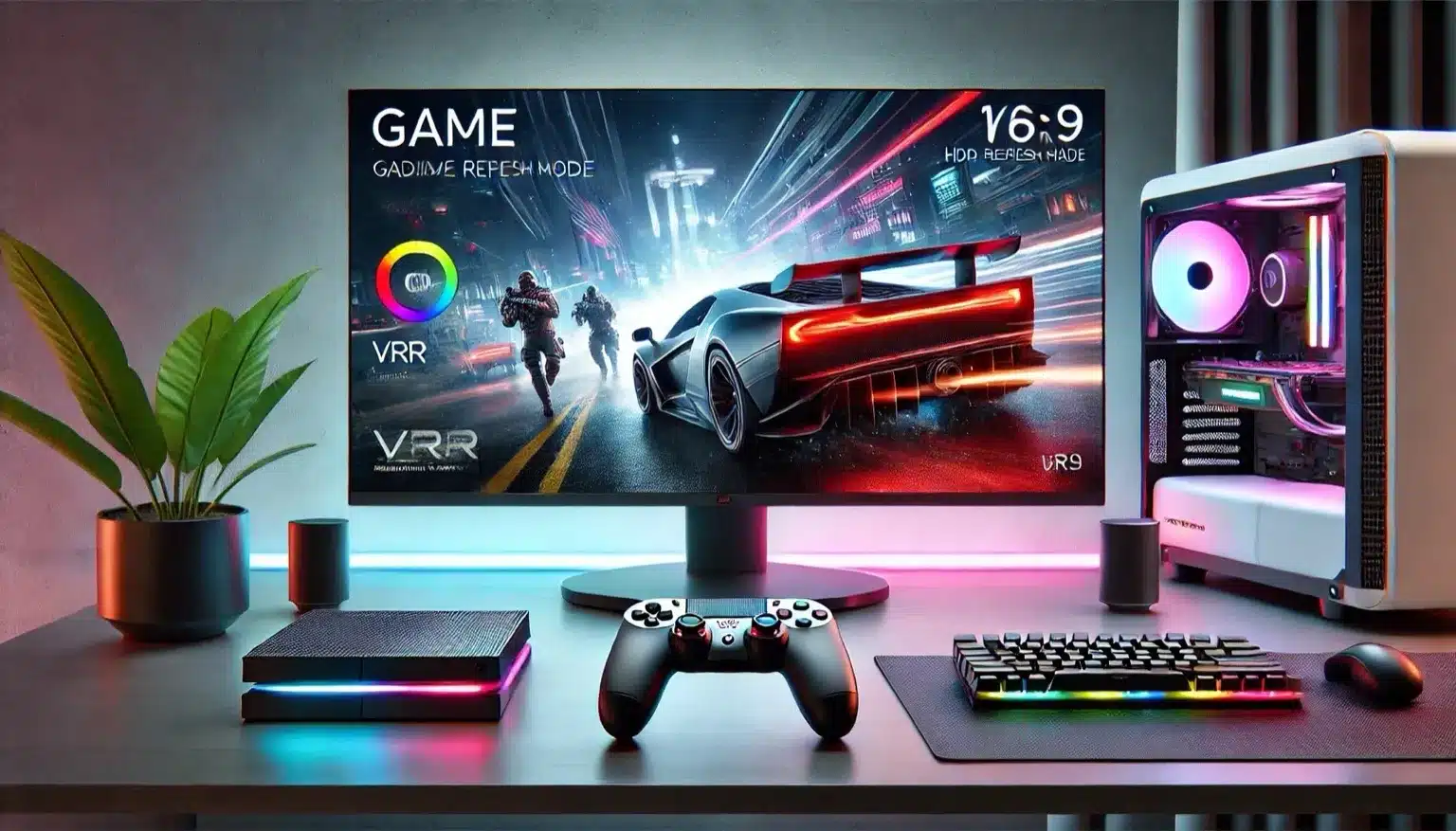 Mini-LED gaming setup with HDR, VRR and 120Hz enabled on a desk monitor