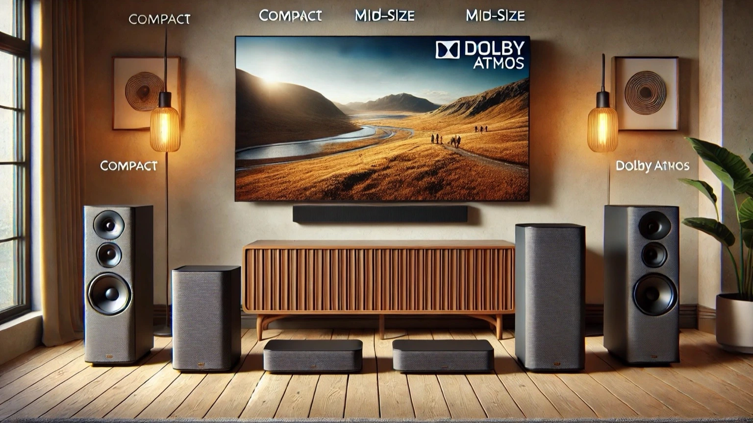 Comparison of different soundbar sizes placed under a large OLED TV