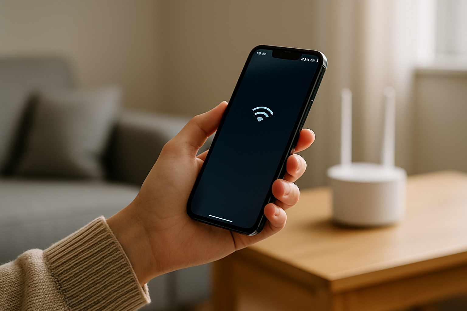 User troubleshooting iPhone Wi-Fi issue in a home environment