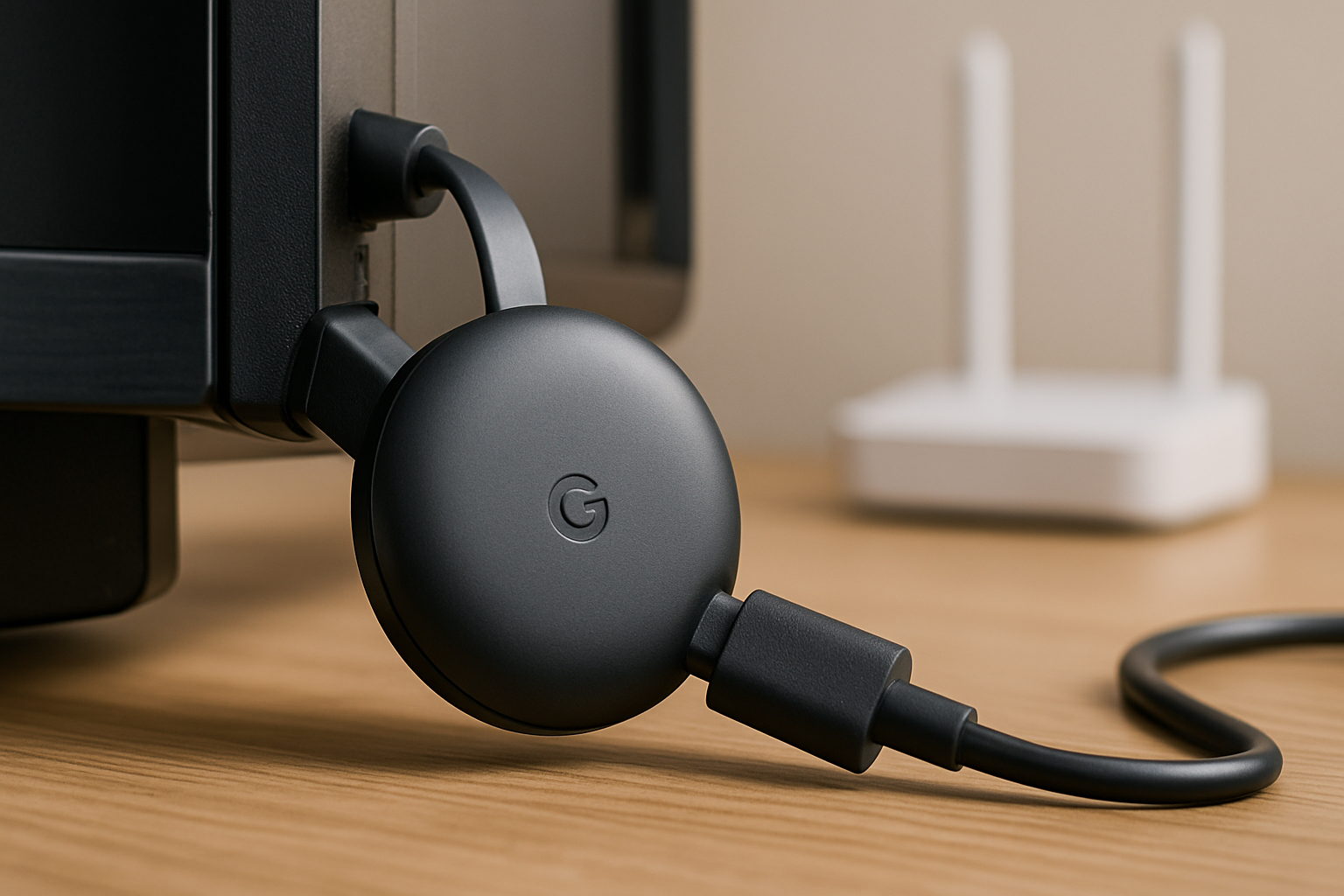 Close-up of Chromecast HDMI and USB-C connections when diagnosing Wi-Fi problems