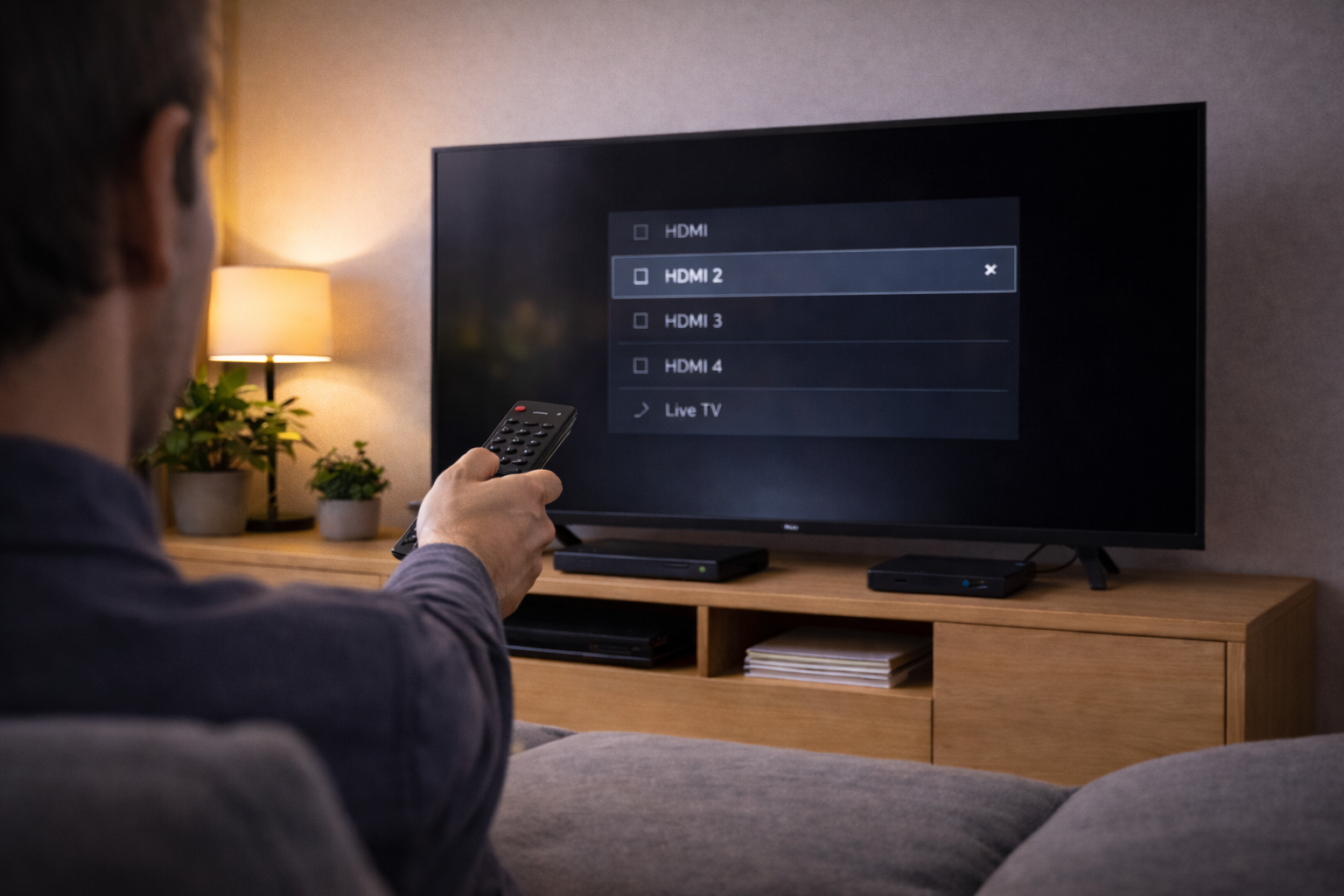 User holding a TV remote while the TV switches inputs unexpectedly.