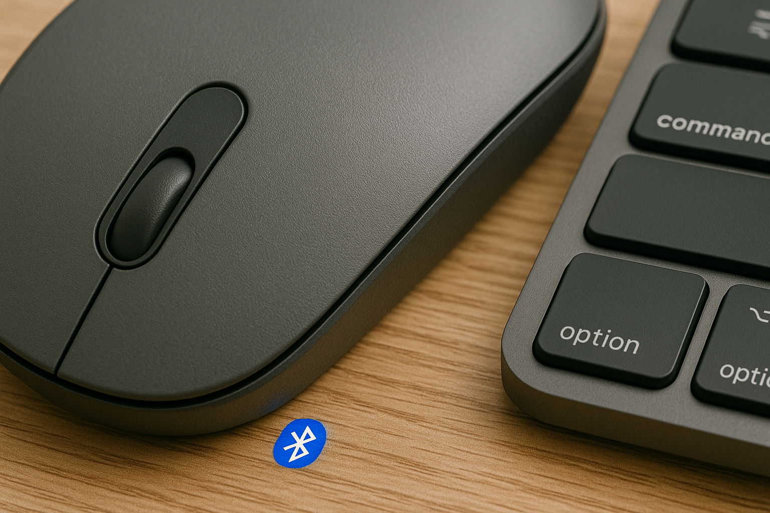 Close-up of Bluetooth mouse sensor and keyboard keys while diagnosing wireless input lag