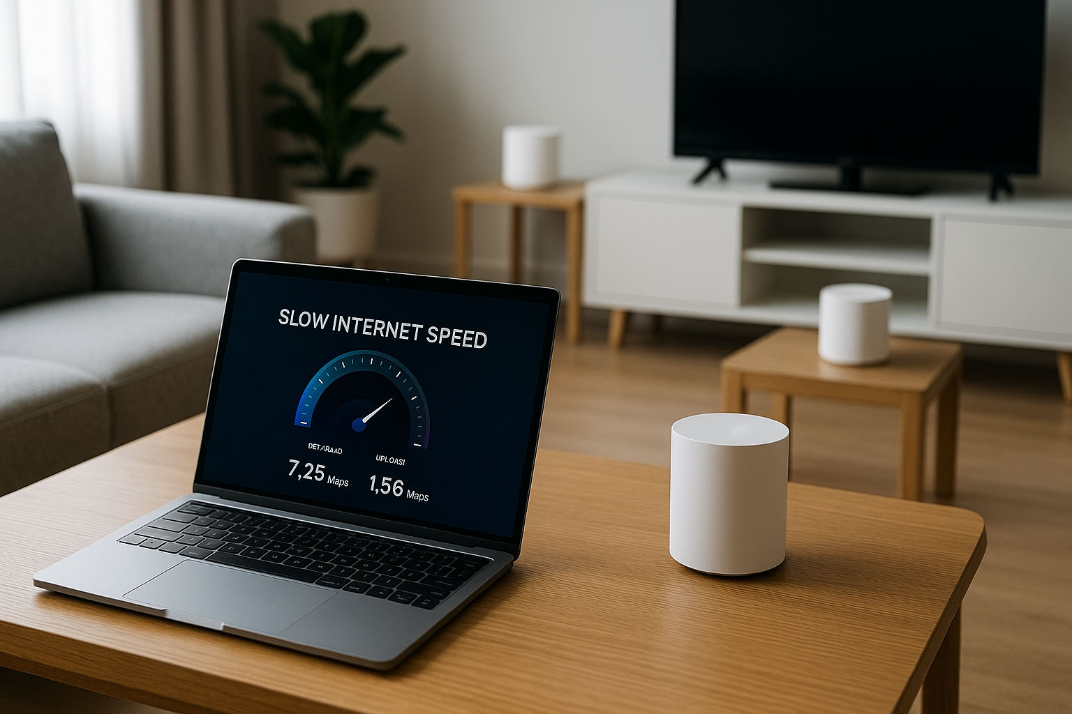 User repositioning a mesh Wi-Fi node to fix slow internet speeds at home