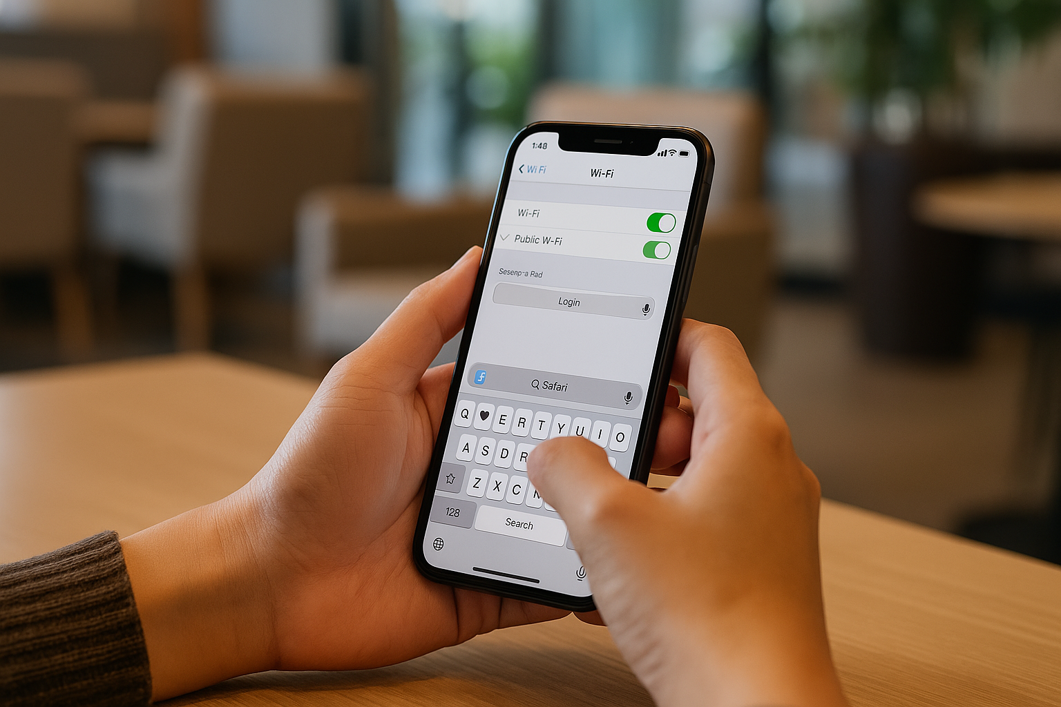 Close-up of iPhone showing issue with loading public Wi-Fi login screen