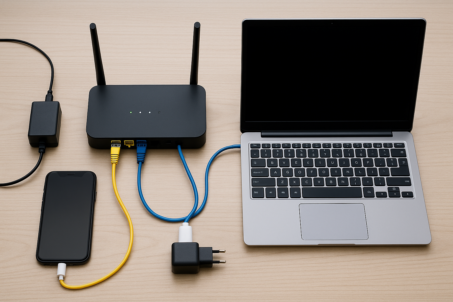 Diagram-style photo showing the layout of devices in a home network setup