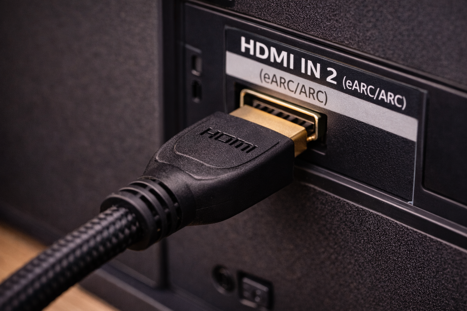 Close-up of HDMI connection used for Dolby Vision playback.