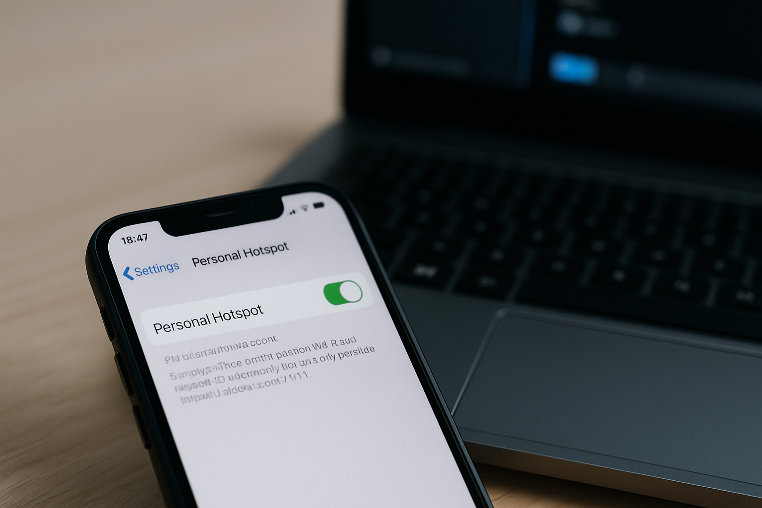 Close-up of iPhone hotspot controls during troubleshooting