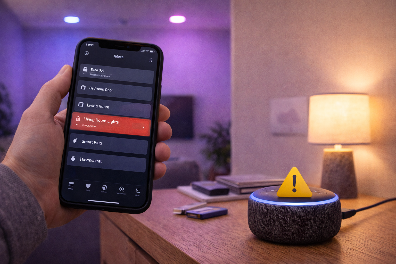 Fix Smart Lights Not Responding to Alexa 2 User troubleshooting smart lights by checking device status in the Alexa app while lights fail to respond.