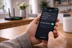 Fix Wi-Fi Calling Not Working on iPhone (UK Networks) 1 User checking Wi-Fi Calling settings on an iPhone in a UK home network.
