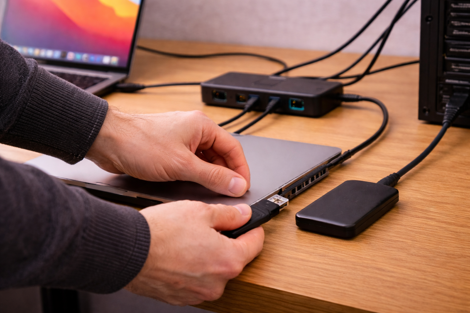 User reconnecting a USB device after it randomly disconnected from the computer.