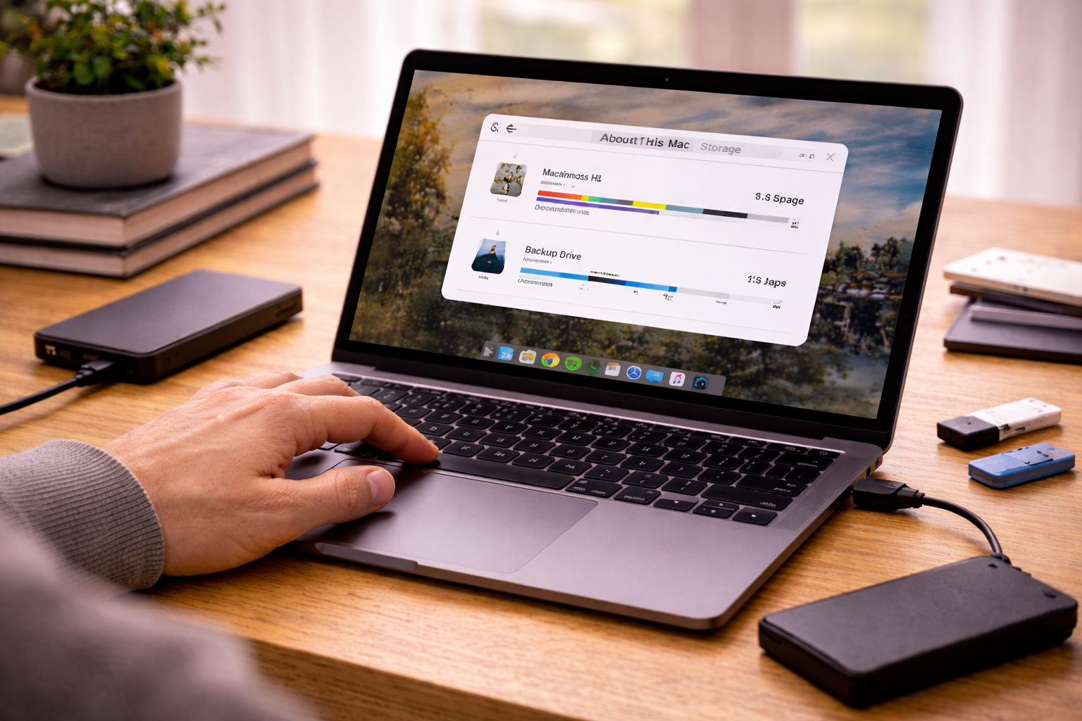 User checking available storage space on a computer while troubleshooting a backup failing due to low storage.