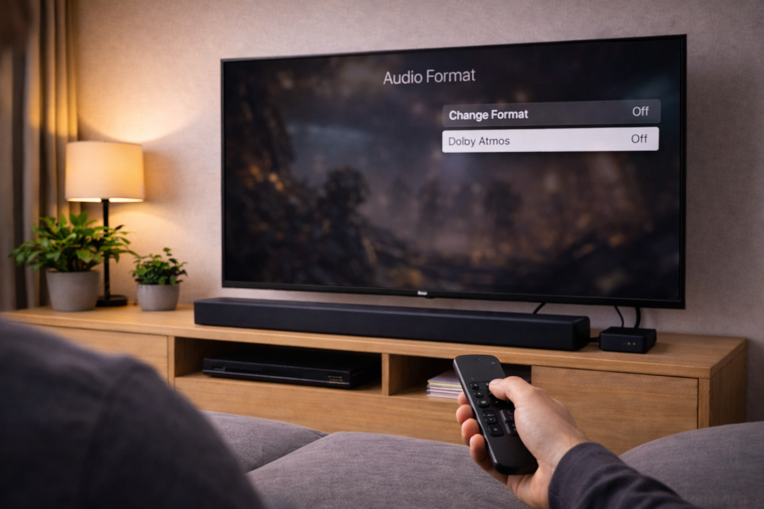 User navigating Apple TV audio settings while attempting to fix Dolby Atmos playback.