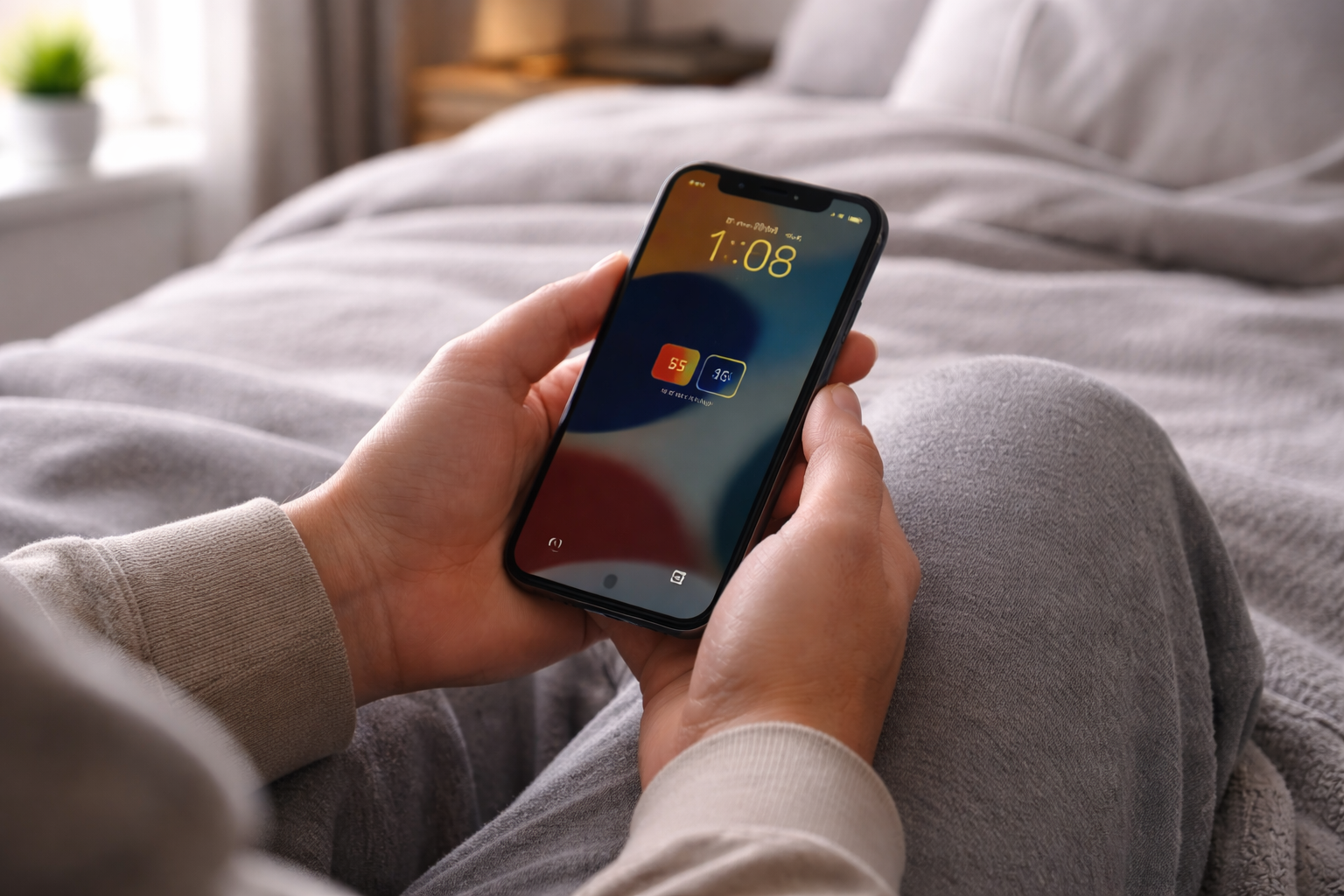 User checking iPhone battery level in the morning after overnight drain.