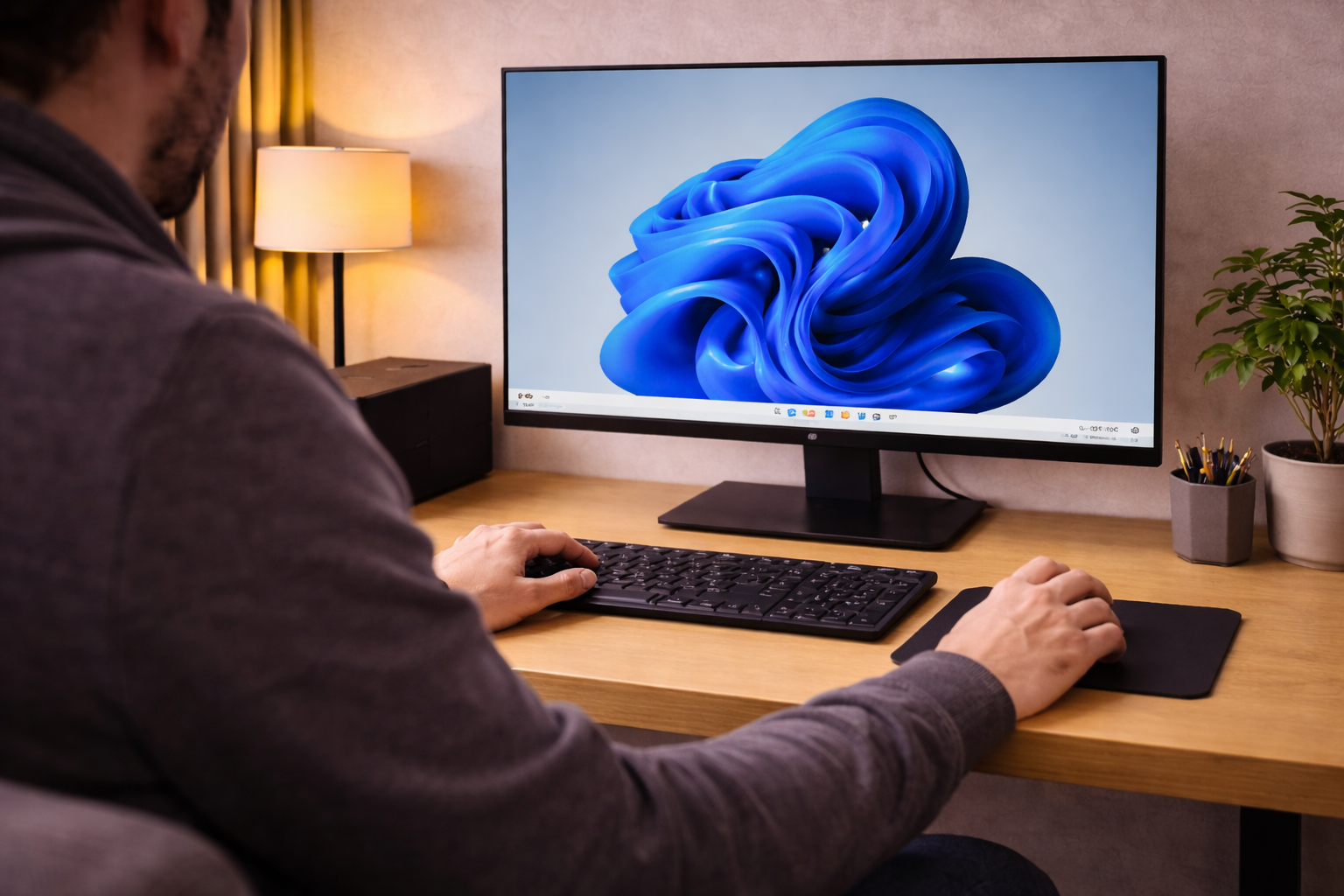 User attempting to troubleshoot a frozen Windows 11 computer using the keyboard and mouse after an update.