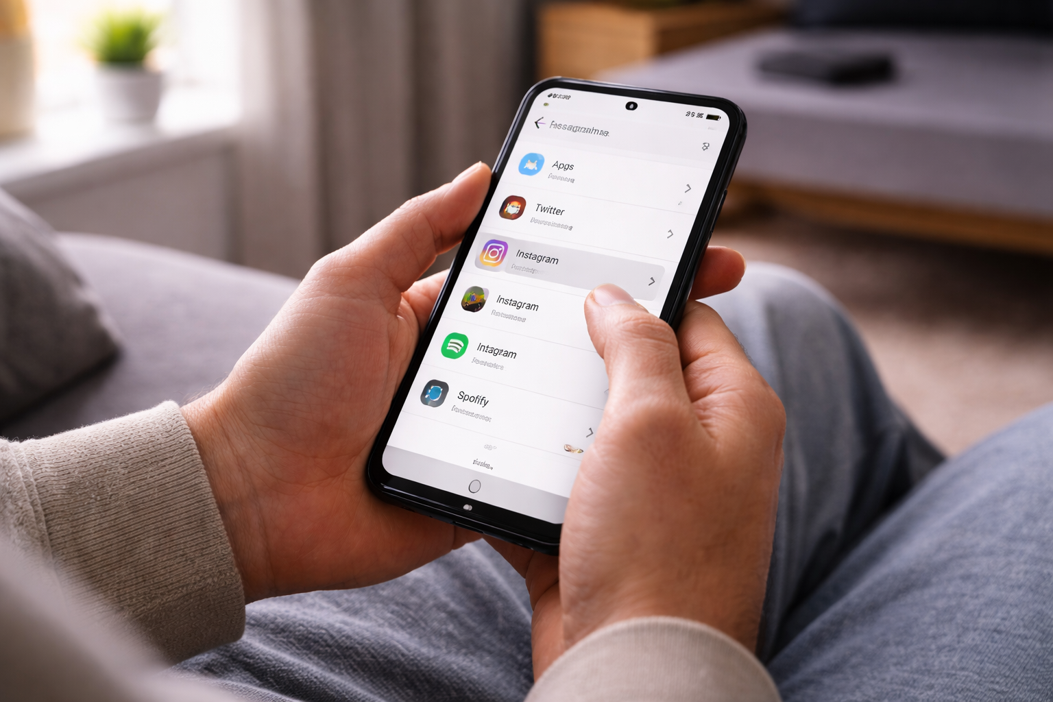 User troubleshooting app crashes on an Android phone by checking app settings after an update.