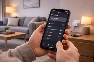 User checking smart home scene settings on a phone after an automation fails to trigger.